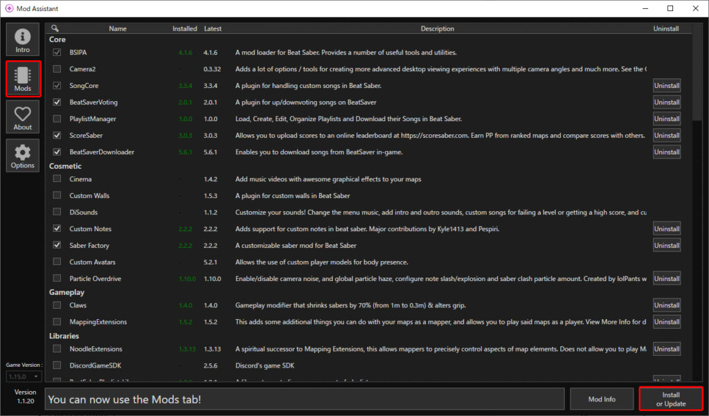 Beatsaberのmod導入方法 簡単に最新化する手順 カスタム曲追加やその他機能 Modassistant Masoブログ